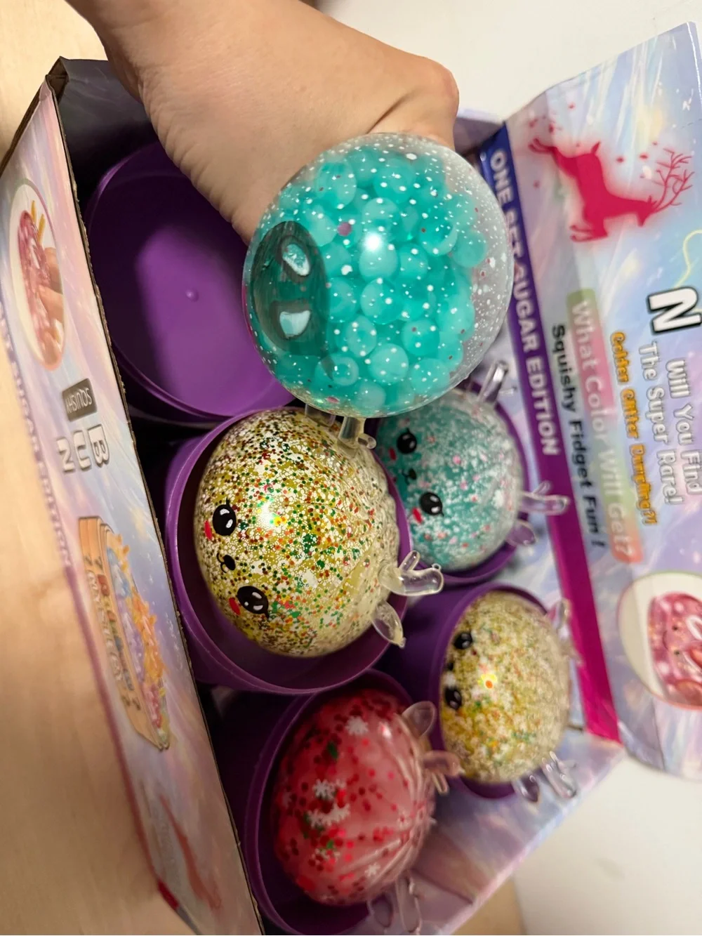 Dumpling Squishy Reindeer  Christmas Fidget Bun - Glitter Rainbow Mystery